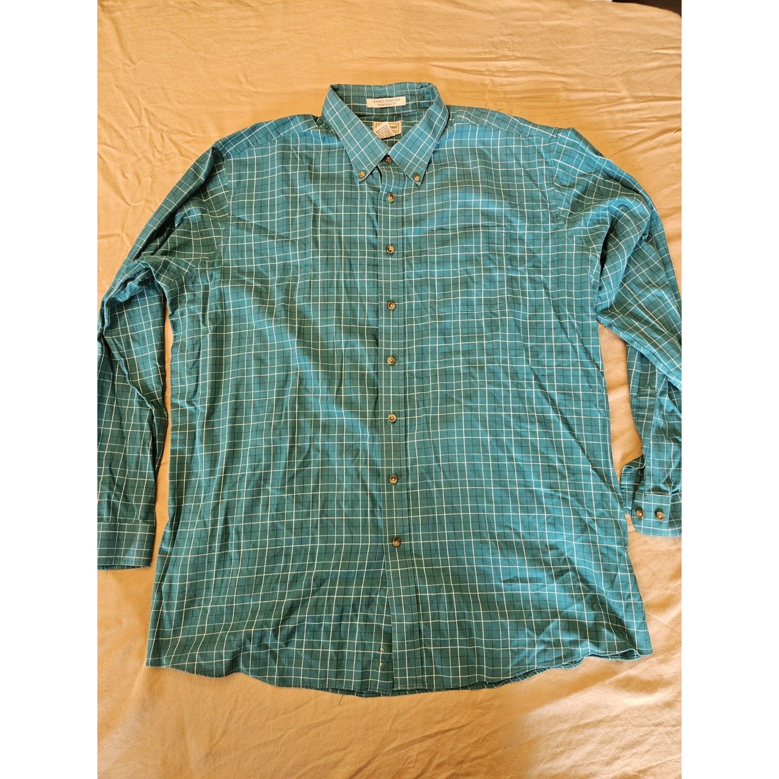 L.L. Bean Men’s Xxl Tall Button Down Shirt Teal Windowpane Long Sleeve